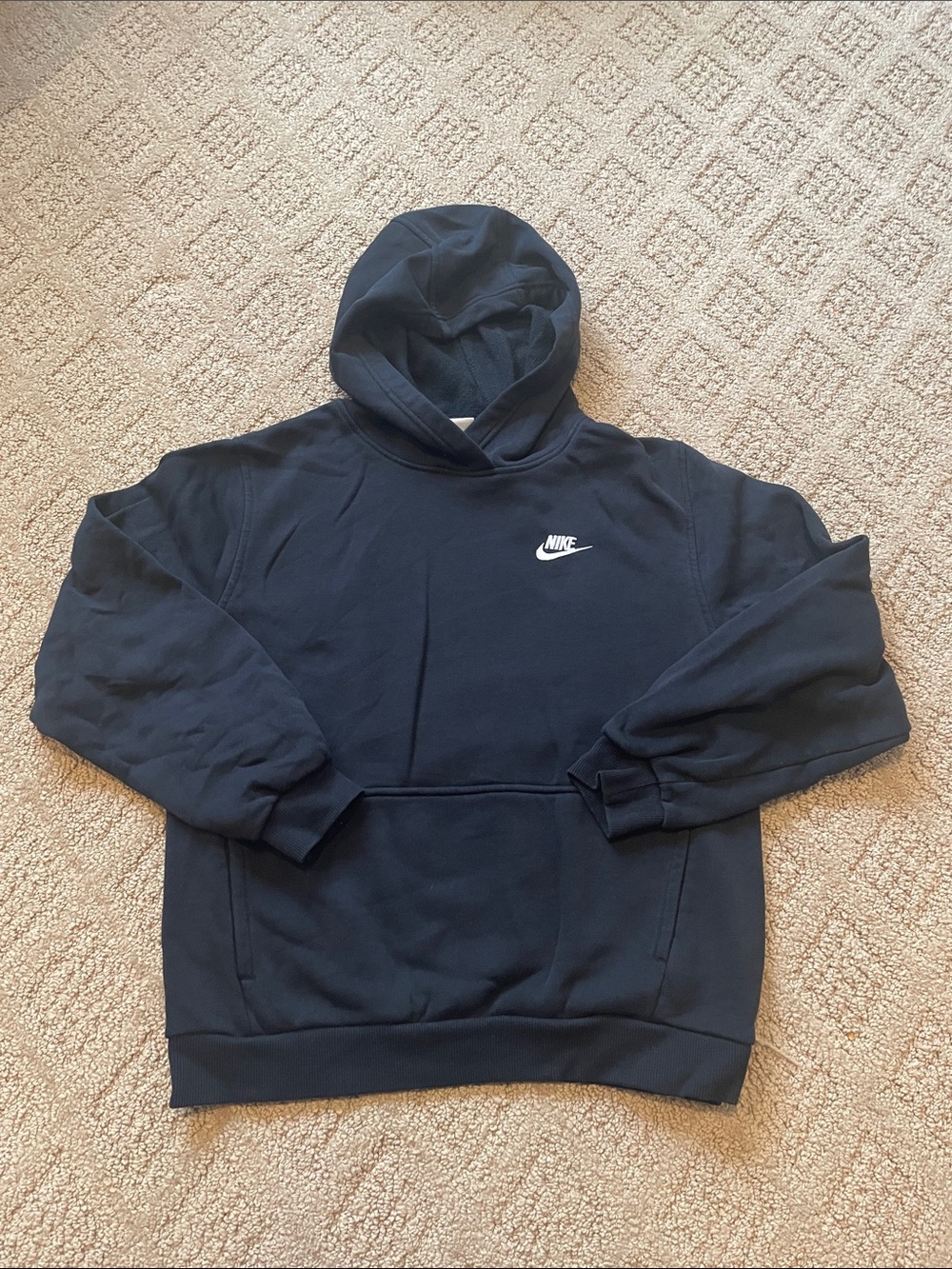 Nike Navy Blue Pullover Hoodie with White Swoosh